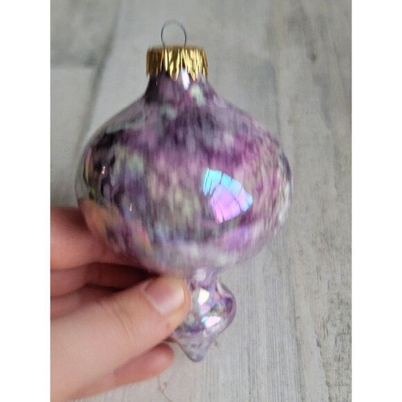 Unique purple marbled abstract pointed blown glass ornament Xmas - Picture 4 of 8